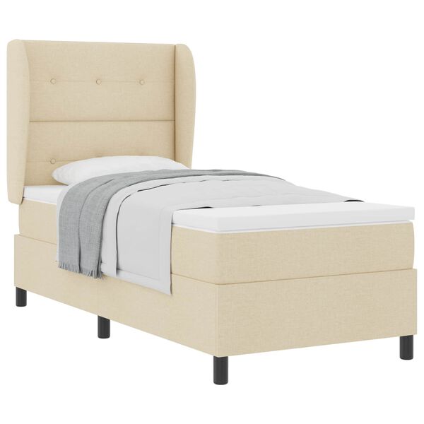 vidaXL Boxspring bed met matras met hoofdeinde Cr&egrave;me 90 x 190 cm Stof