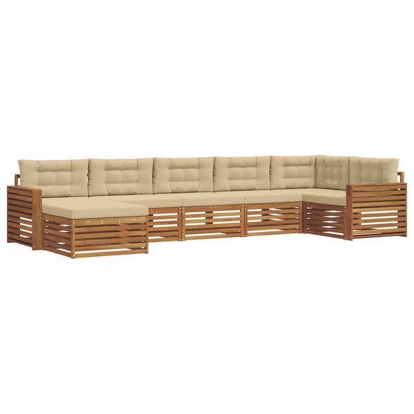 vidaXL Sofa-Sets 7 pcs Natuurlijk en Beige Massief Acaciahout
