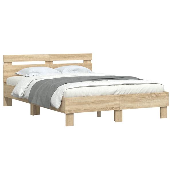vidaXL Bedframe met LED Sonoma 137 x 190 cm Bewerkt hout