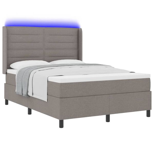 vidaXL LED Box Spring Bed met matras Taupe 140 x 190 cm Stof