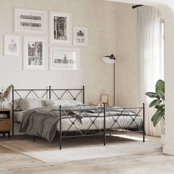 vidaXL Bedframe met hoofd- en voeteneinde metaal zwart 150x200 cm