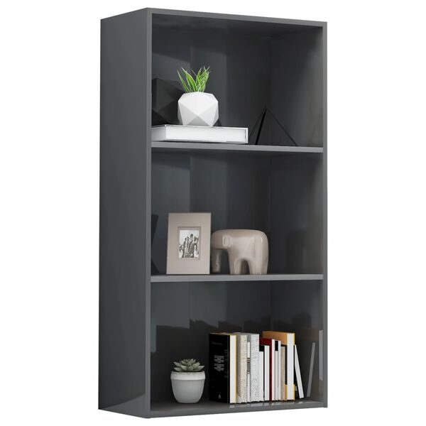 vidaXL Boekenkast 3 schappen 60x30x114 cm bewerkt hout hoogglans grijs