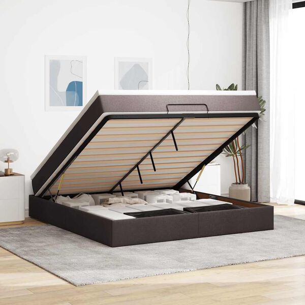 vidaXL Ottoman bed met matras 160x200cm stof donkerbruin