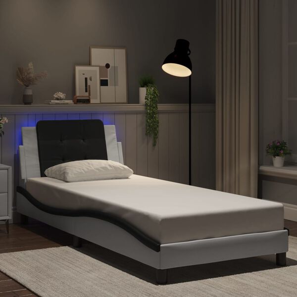 vidaXL Bedframe met LED zonder matras "Zadar" wit en zwart 90x190 cm
