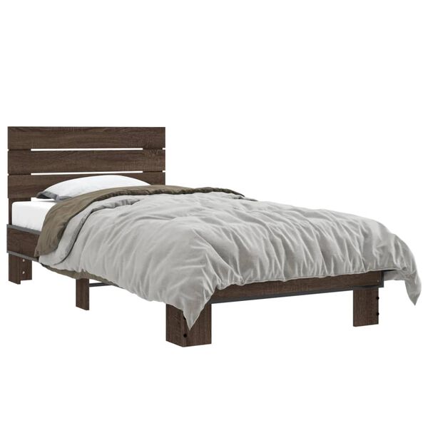 vidaXL Bedframe bewerkt hout en metaal bruin eikenkleurig 90x190 cm
