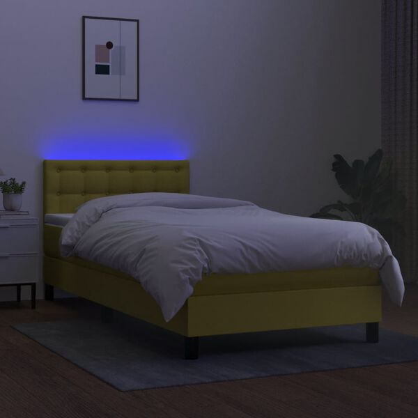 vidaXL Boxspring met matras en LED stof groen 90x190 cm