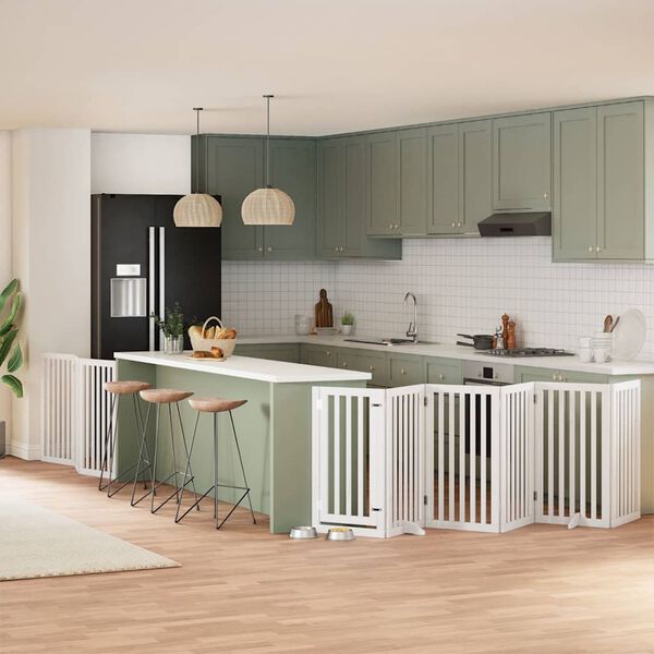 vidaXL Hondenhek inklapbaar met deur 9 panelen 450 cm populierhout wit