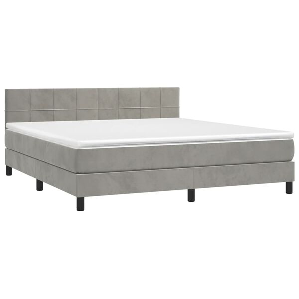 vidaXL Boxspring met matras en LED fluweel lichtgrijs 160x200 cm