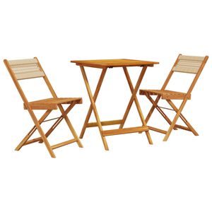 vidaXL 3-delige Bistroset polypropeen en massief hout beige