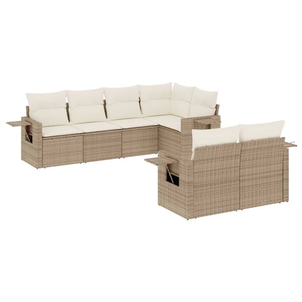 vidaXL 7-delige Loungeset met kussens poly rattan beige