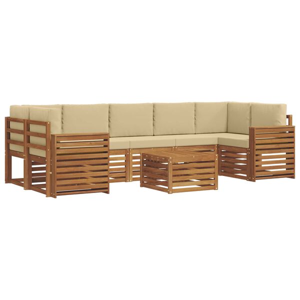 vidaXL Sofa-Sets 8 pcs Natuurlijk en Beige Massief Acaciahout