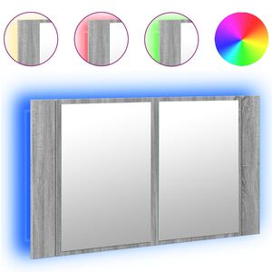 vidaXL Badkamerkast met spiegel en LED 80x12x45 cm acryl grijs sonoma