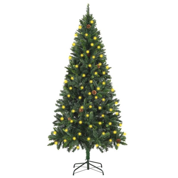 vidaXL Kunstkerstboom met verlichting en dennenappels 180 cm groen