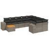 vidaXL 10-delige Loungeset met kussens poly rattan grijs