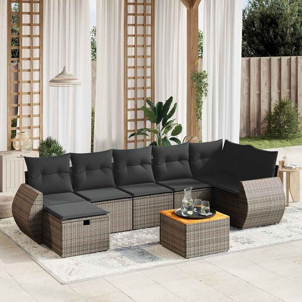 vidaXL 8-delige Loungeset met kussens poly rattan grijs