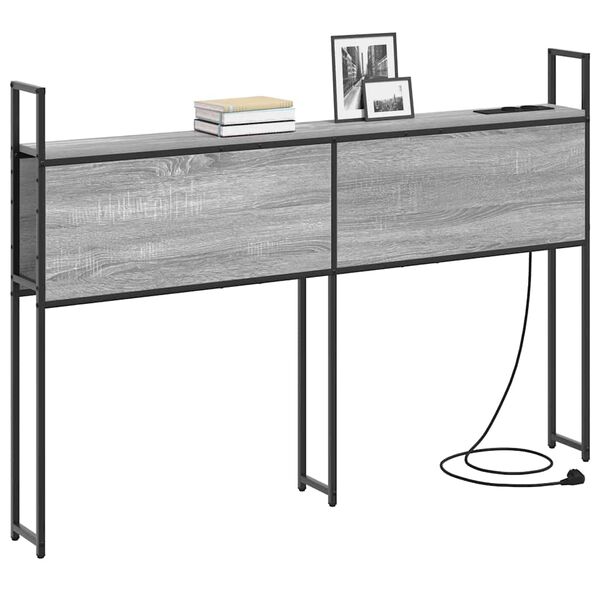 vidaXL Opberghoofdbord met Oplaadstation Grijs sonoma 138 x 15 x 98 cm