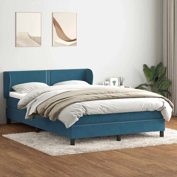 vidaXL Boxspring met matras fluweel donkerblauw 160x220 cm