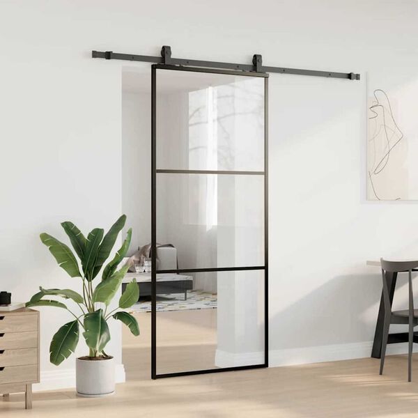 vidaXL Schuifdeur met beslagset 90x205 cm ESG glas zwart