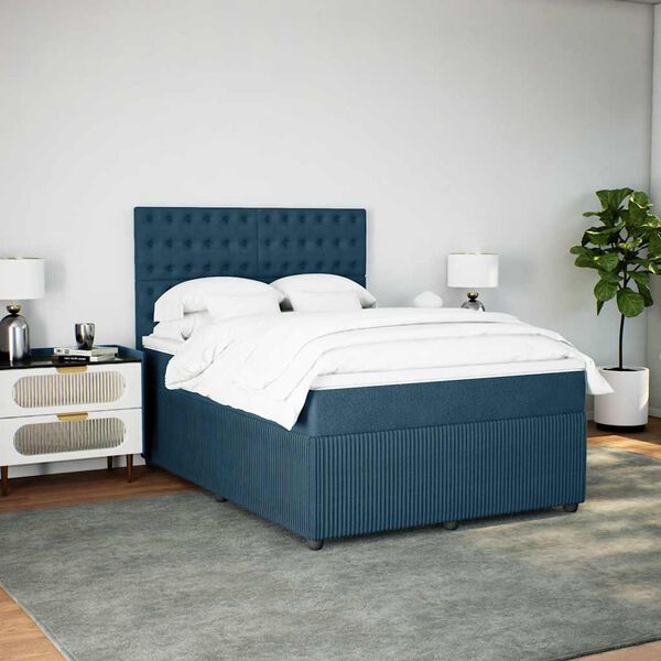 vidaXL Boxspring met matras fluweel donkerblauw 140x190 cm