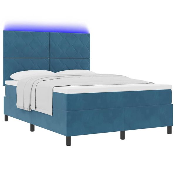 vidaXL LED Box Spring Bed met matras Donkerblauw 160 x 200 cm Stof