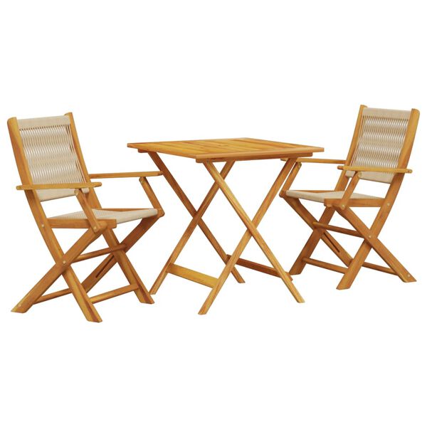 vidaXL 3-delige Bistroset polypropeen en massief hout beige