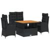 vidaXL 4-delige Tuinset met kussens poly rattan zwart