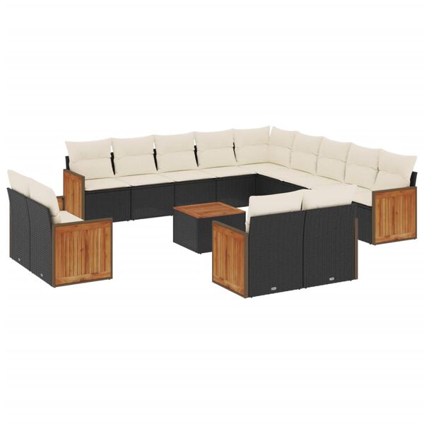 vidaXL 14-delige Loungeset met kussens poly rattan zwart