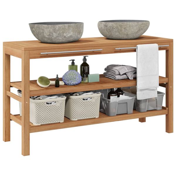 vidaXL Wastafelkast met rivierstenen wastafels massief teakhout