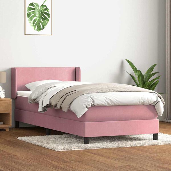 vidaXL Boxspring met matras fluweel roze 90x210 cm