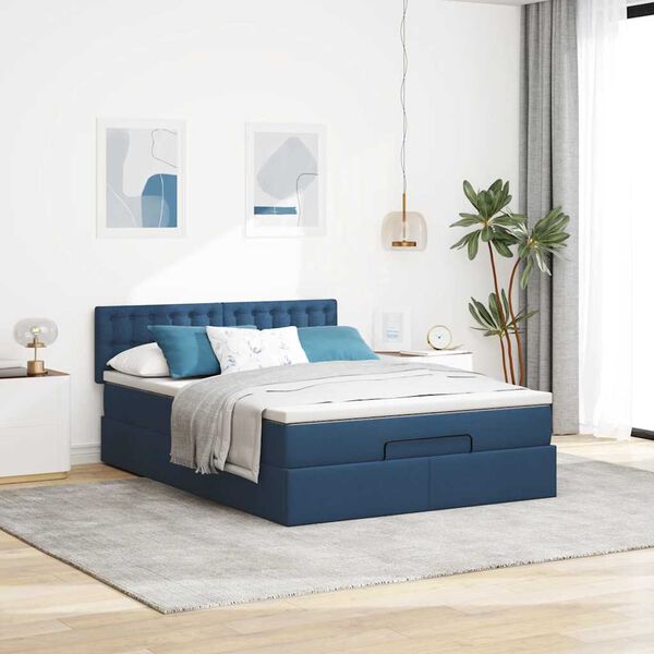 vidaXL Bed poef met matras en LED's stof 140x190 cm blauw