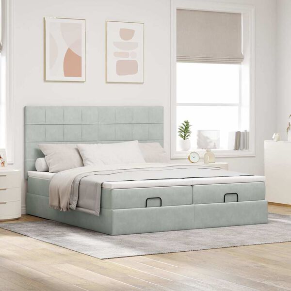 vidaXL Ottoman bed met matrassen 200x200cm fluweel lichtgrijs