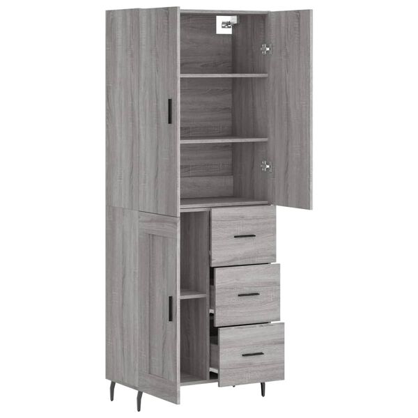 vidaXL Hoge kast 69,5x34x180 cm bewerkt hout grijs sonoma eikenkleurig