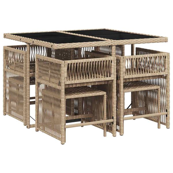 vidaXL 9-delige Tuinset met kussens poly rattan gemengd beige