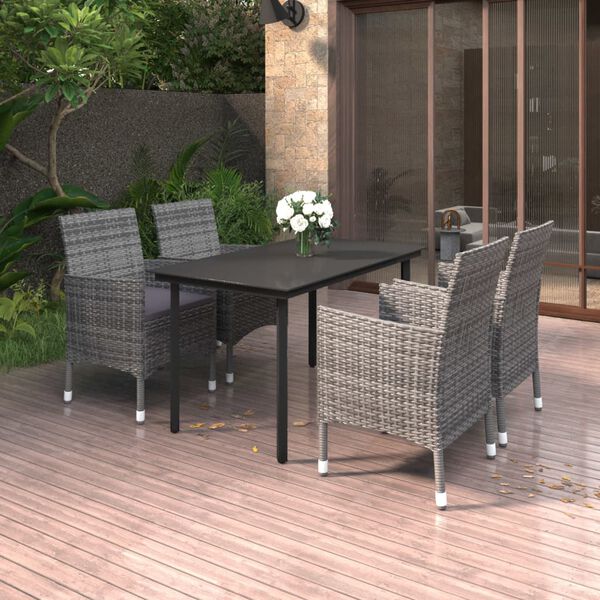 vidaXL 5-delige Tuinset met kussens poly rattan en glas
