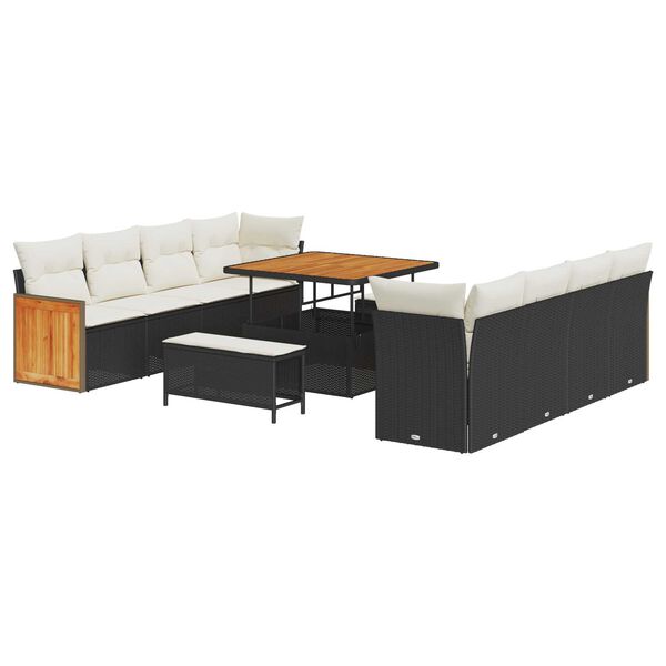 vidaXL Tuinbankenset met kussen 11 pcs Zwart en Cr&egrave;me