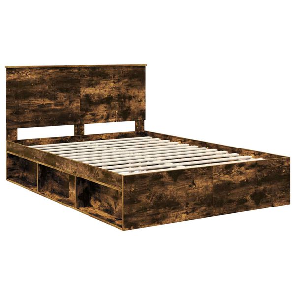 vidaXL Bedframe met lade Gerookt eiken 150 x 200 cm Massief grenenhout