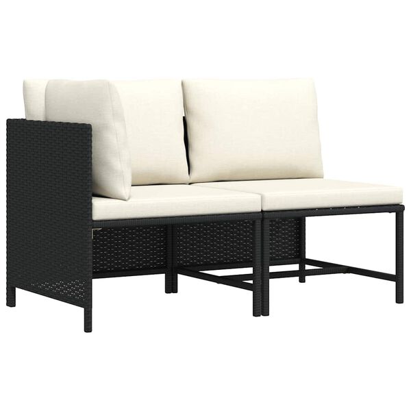 vidaXL 2-delige Loungeset met kussens poly rattan zwart