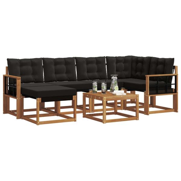 vidaXL Buiten bankenset met kussen 7 pcs Natuurlijk en Zwart
