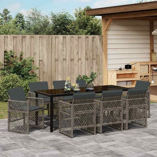 vidaXL Tuin eettafelset 9 pcs Grijs poly rattan