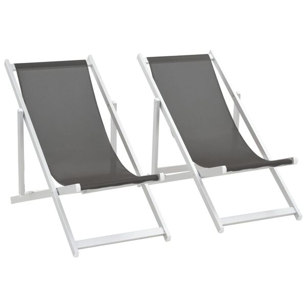 vidaXL Strandstoelen inklapbaar 2 st aluminium en textileen grijs