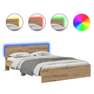 vidaXL Bedframe met hoofdeinde Artisan Eiken 135 x 190 cm Bewerkt hout