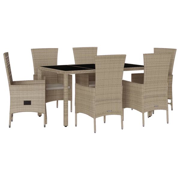 vidaXL 7-delige Tuinset met kussens poly rattan beige