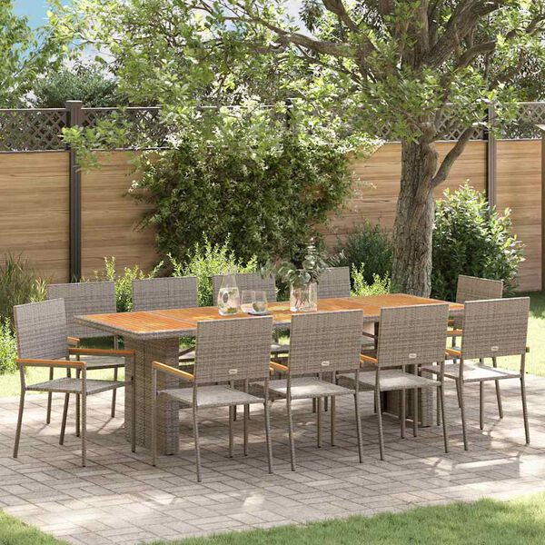 vidaXL Tuin eettafelset 11 pcs Grijs poly rattan