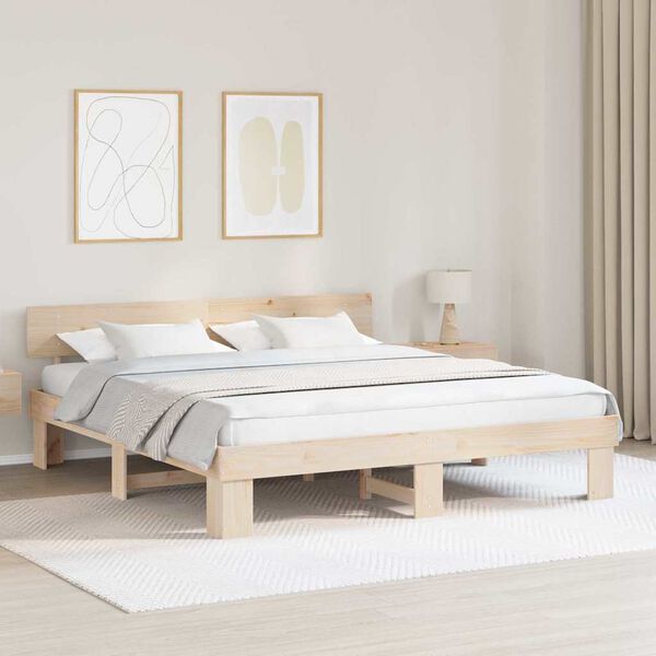 vidaXL Bedframe met hoofdeinde Naturel 180 x 200 cm Massief grenenhout