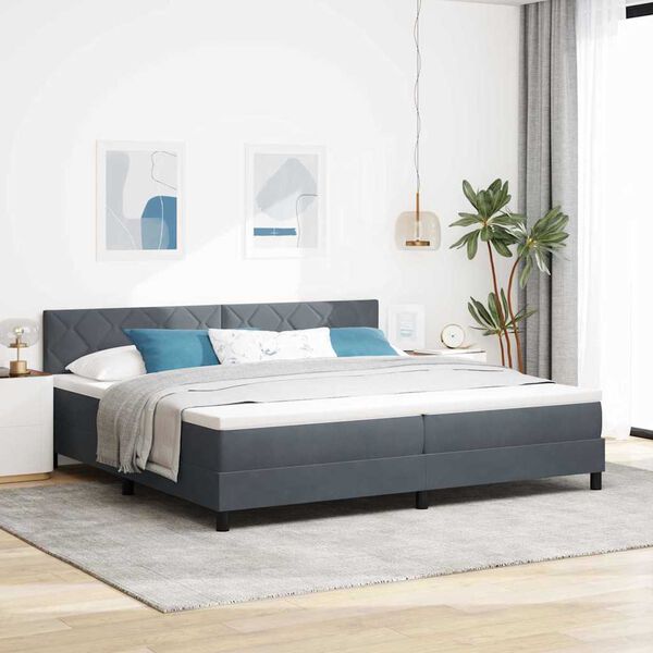 vidaXL LED Box Spring Bed met matras Donkergrijs 200 x 200 cm Fluweel