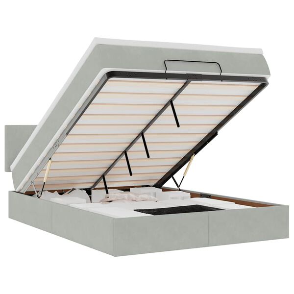 vidaXL Ottoman bed met matras en LED's 140x200cm fluweel lichtgrijs