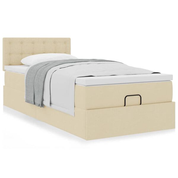 vidaXL Ottoman bed met matras 90x190cm stof crèmekleurig