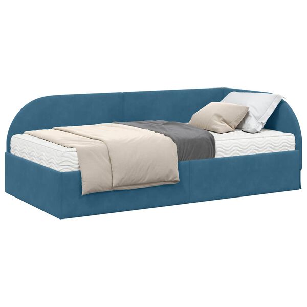 vidaXL Hoekbedframe met Matras met hoofdeinde 2 pcs Blauw Fluweel
