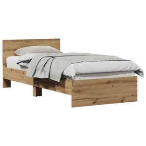 vidaXL Bedframe met Hoofdeinde Artisanaal eiken 90 x 200 cm