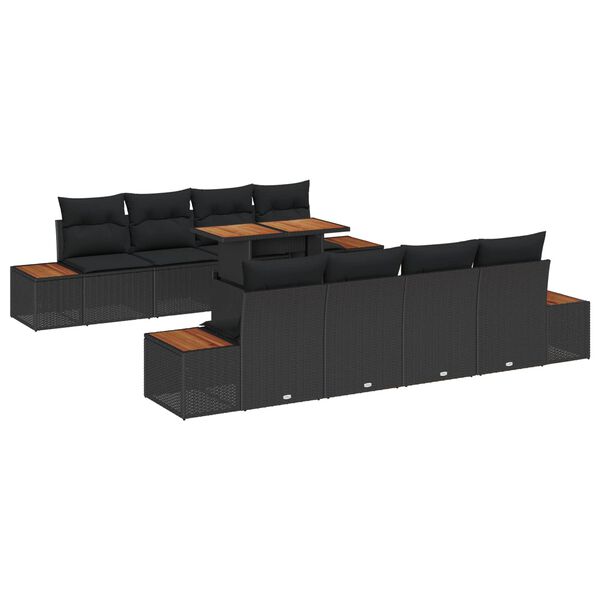 vidaXL Tuin Sofa Set met opslag 9 pcs Zwart Poly riet